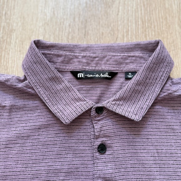 Travis Mathew Polo Shirt Mens XL Short Sleeve Performance Black/Red Striped - Picture 4 of 5